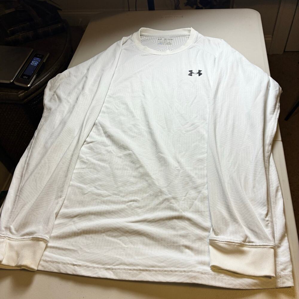 Under Armour ColdGear Fitted Shirt Mens 2XL White Long Sleeve Crew Neck Logo